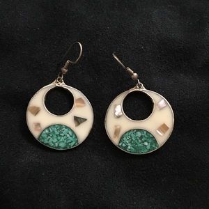 Turquoise and abalone vintage Mexican earrings
